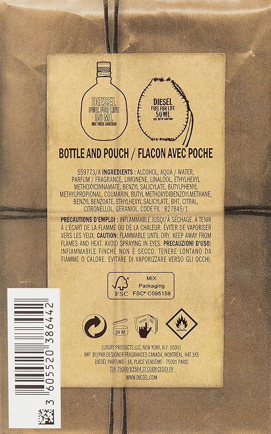 Diesel Fuel for Life Eau de Toilette Spray 50ml β Fresh & Citrus, Spicy Fragrance for Men