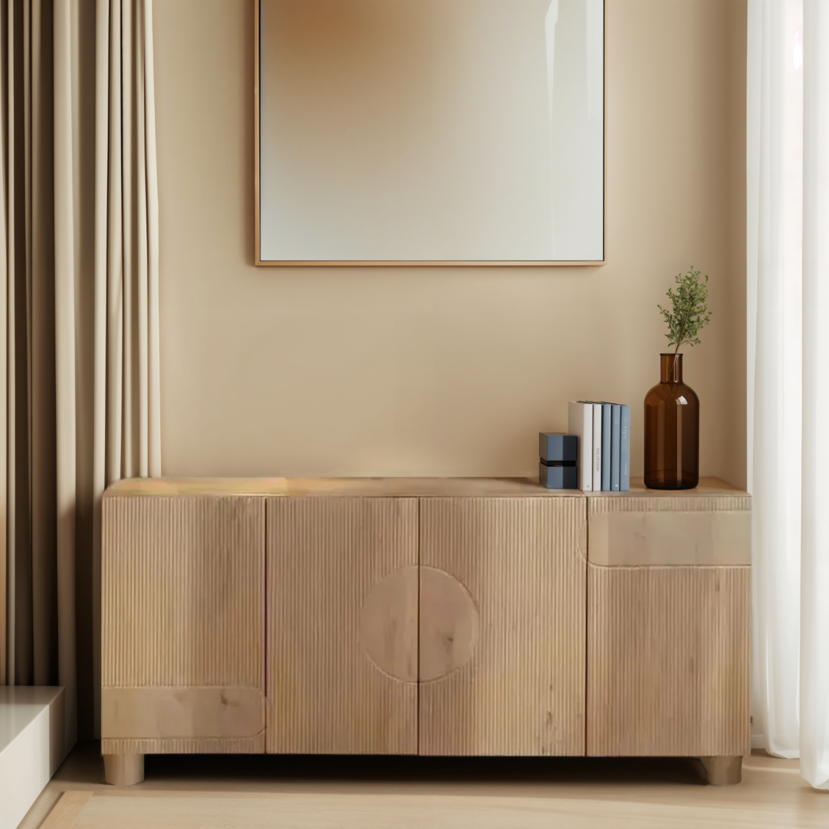 Austin Solid Wood Extra Large Sideboard with Wide Top – Natural Grain Storage Furniture for Lamps & Décor