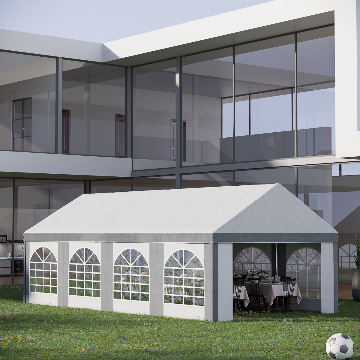 Outsunny 8 x 4m Party Tent Marquee Gazebo with Sides, Eight Windows & Two Zipped Doors – Steel Frame