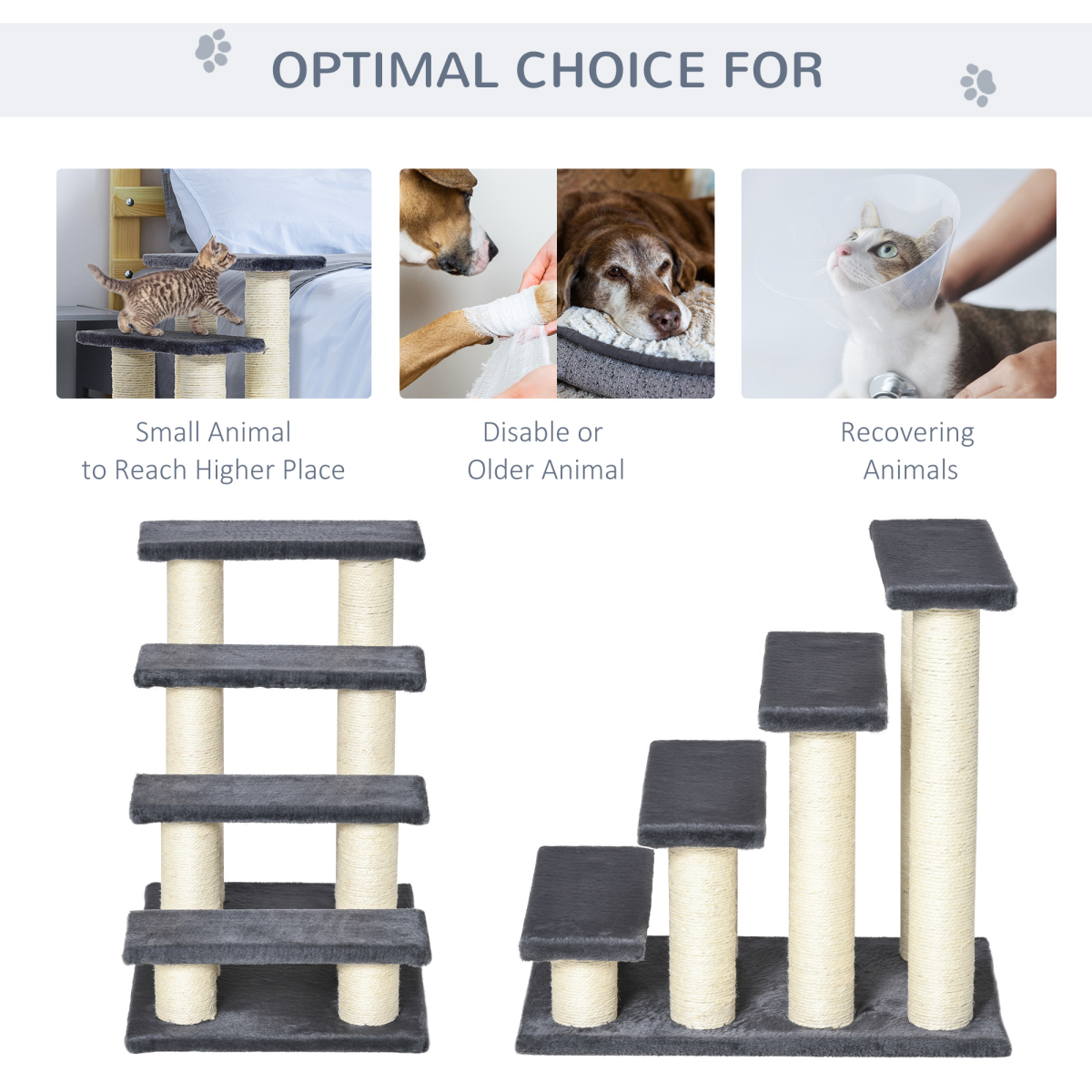 Plush Cat Tree with Sisal Scratching Posts and Multi-Level Platforms, Grey – Cat and Small Pet Climbing Steps