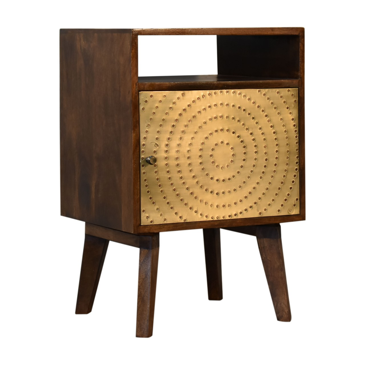 Artisan Furniture Zen 1 Door Bedside Table with Brass Cut-Out Door Front – Art Deco Style, Brown
