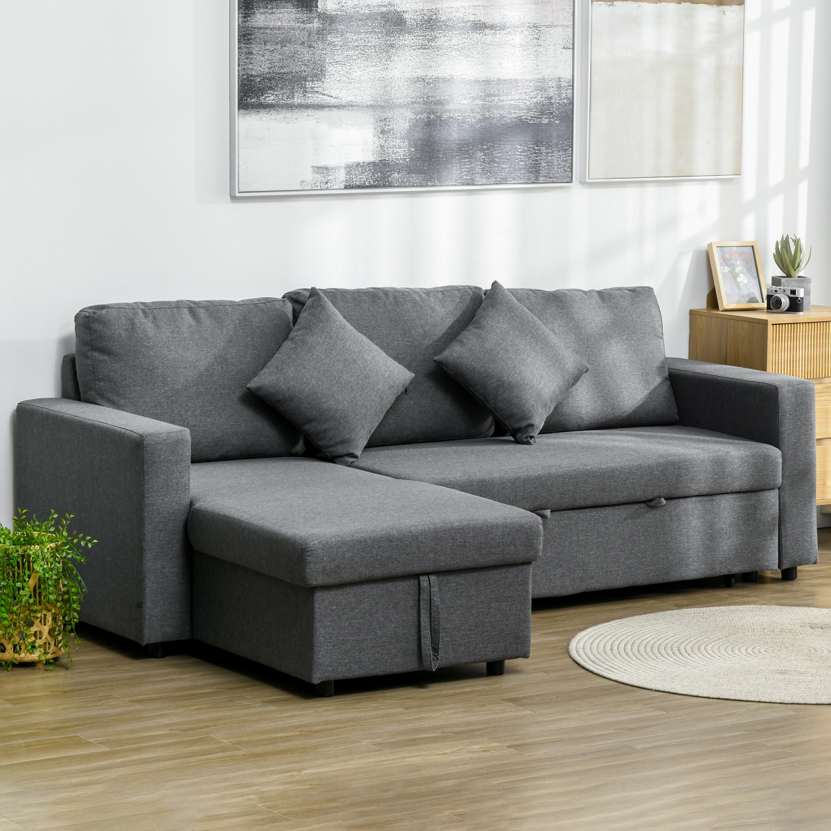 HOMCOM corner sofa bed converted into a bed
