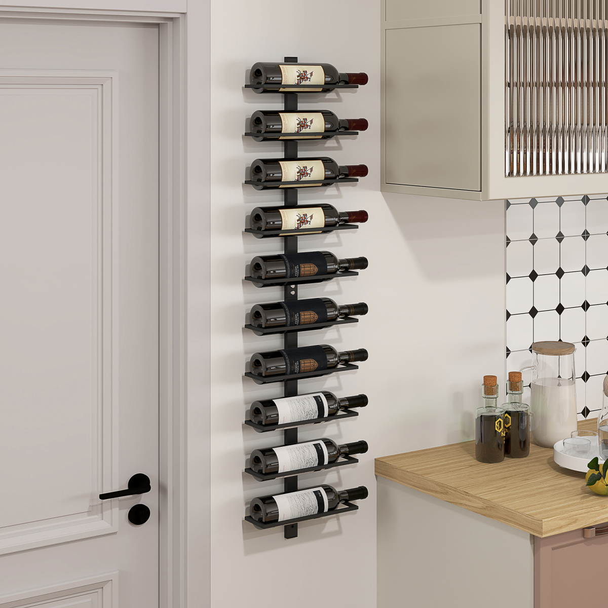HOMCOM Wall Mounted Wine Rack for 10 Bottles – 10-Tier Powder Coated Steel Horizontal Storage, Black
