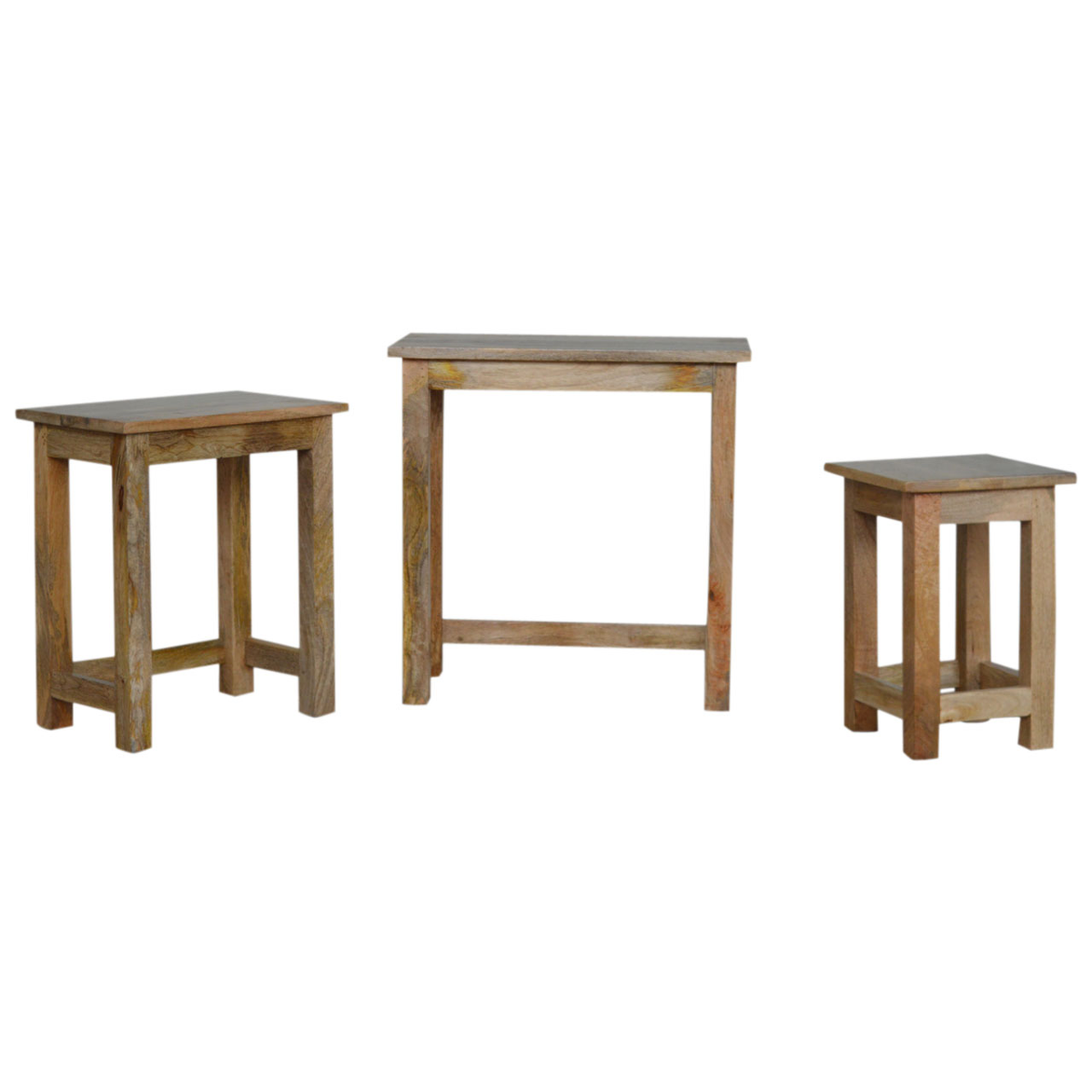 Artisan Furniture Country Solid Wood Stool Set of 3 – Hand Distressed Space-Saving Stools & Side Tables, Beige