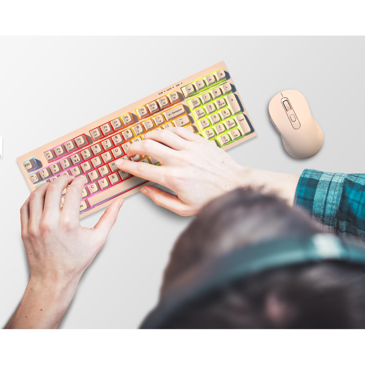 WYEFLOW Wireless Gaming Keyboard with RGB Backlight, 98 Keys & 2.4G – Compact Workspace Keyboard, Beige