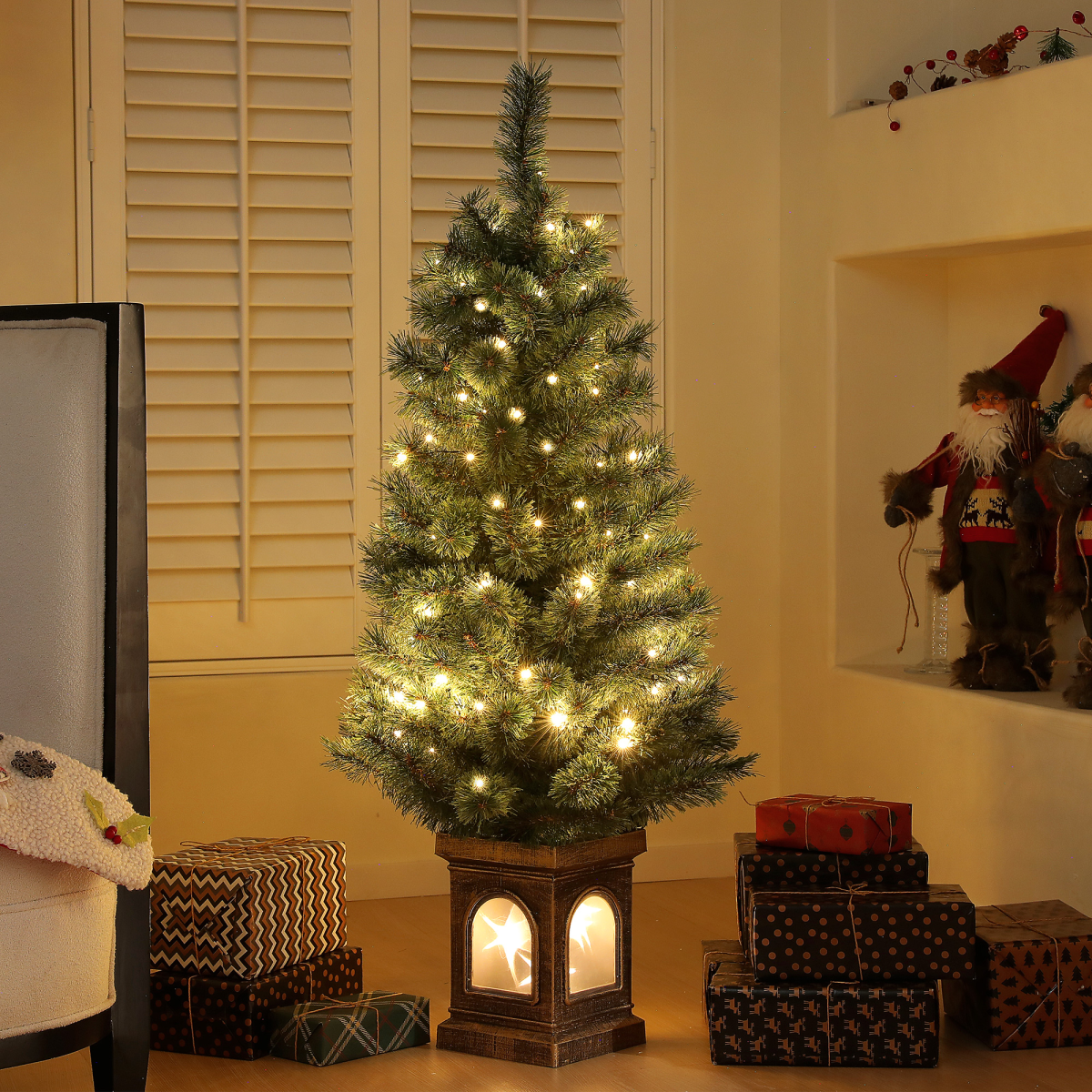 HOMCOM 4ft Artificial Christmas Tree with 80 Warm White LED Lights, Remote & Timer – Indoor Festive Decor, Green