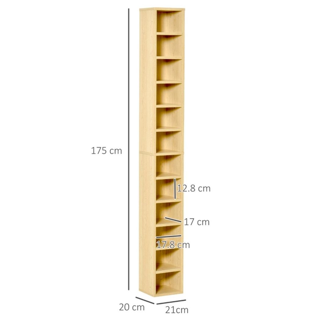 Tall 12-Tier CD & DVD Storage Tower – Holds 204 CDs, Blu-rays & Games, Pine Effect