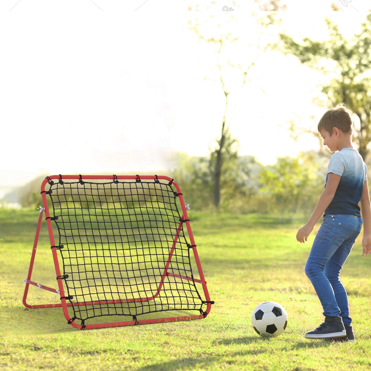 HOMCOM Football Rebounder Net with Adjustable Angle & 20 Elastic Cords – Kids & Adults Training Goal