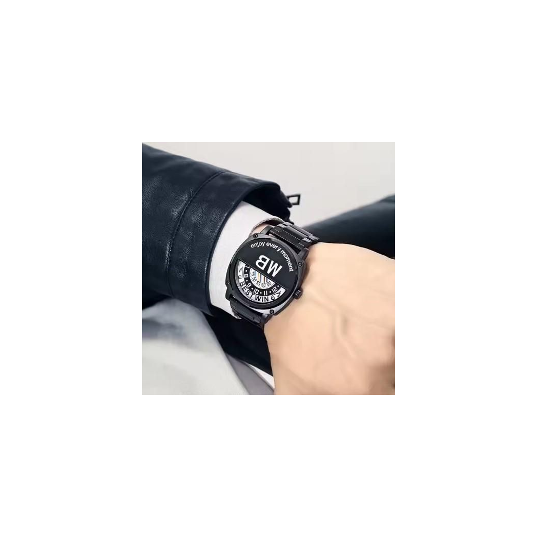 Bestwin Men’s Black Bracelet Watch with Date, Stainless Steel Band, 3ATM – Model 919H