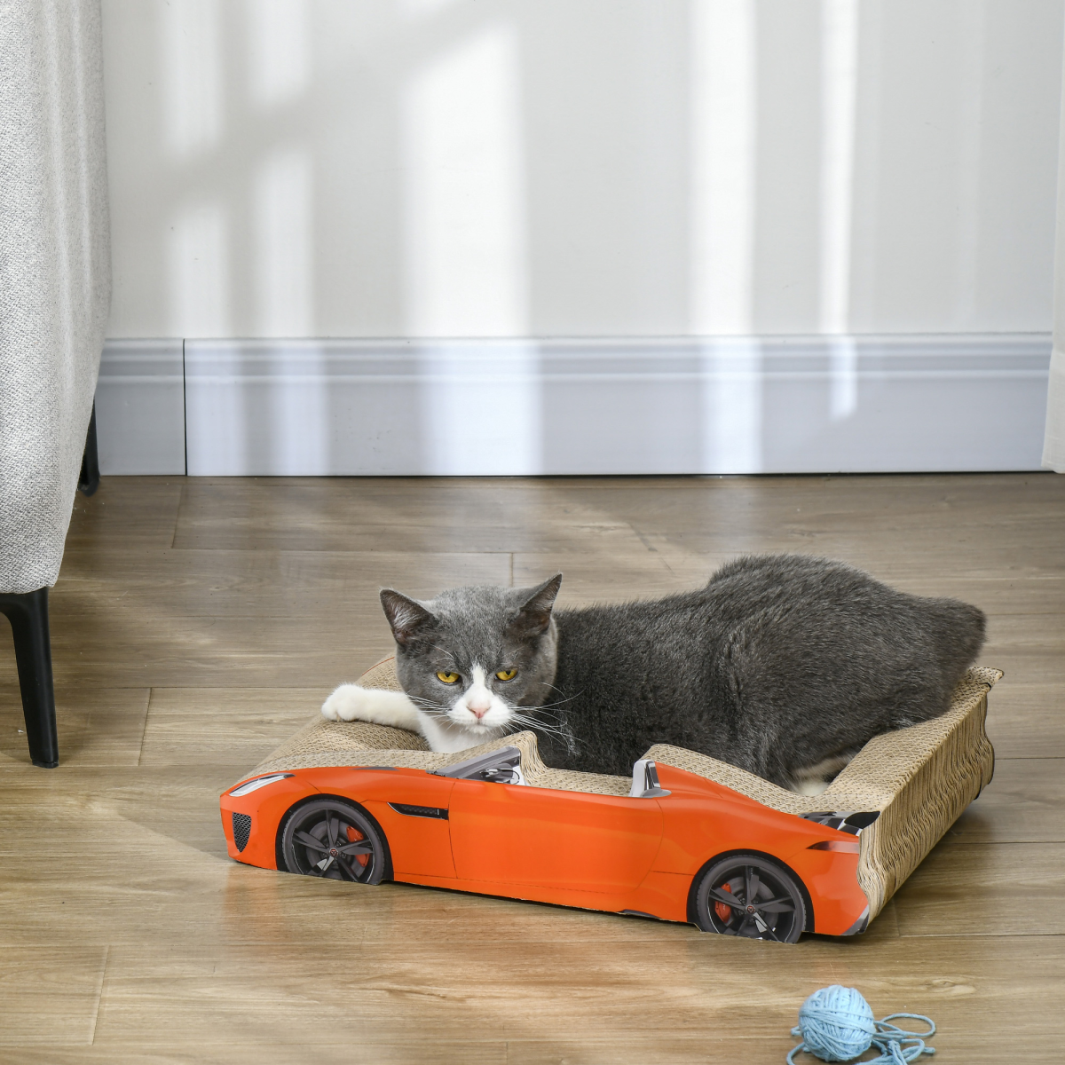 PawHut 2 in 1 Cat Scratching Board with Catnip – Car-Shaped Cat Scratcher and Bed, Corrugated Cardboard, Red