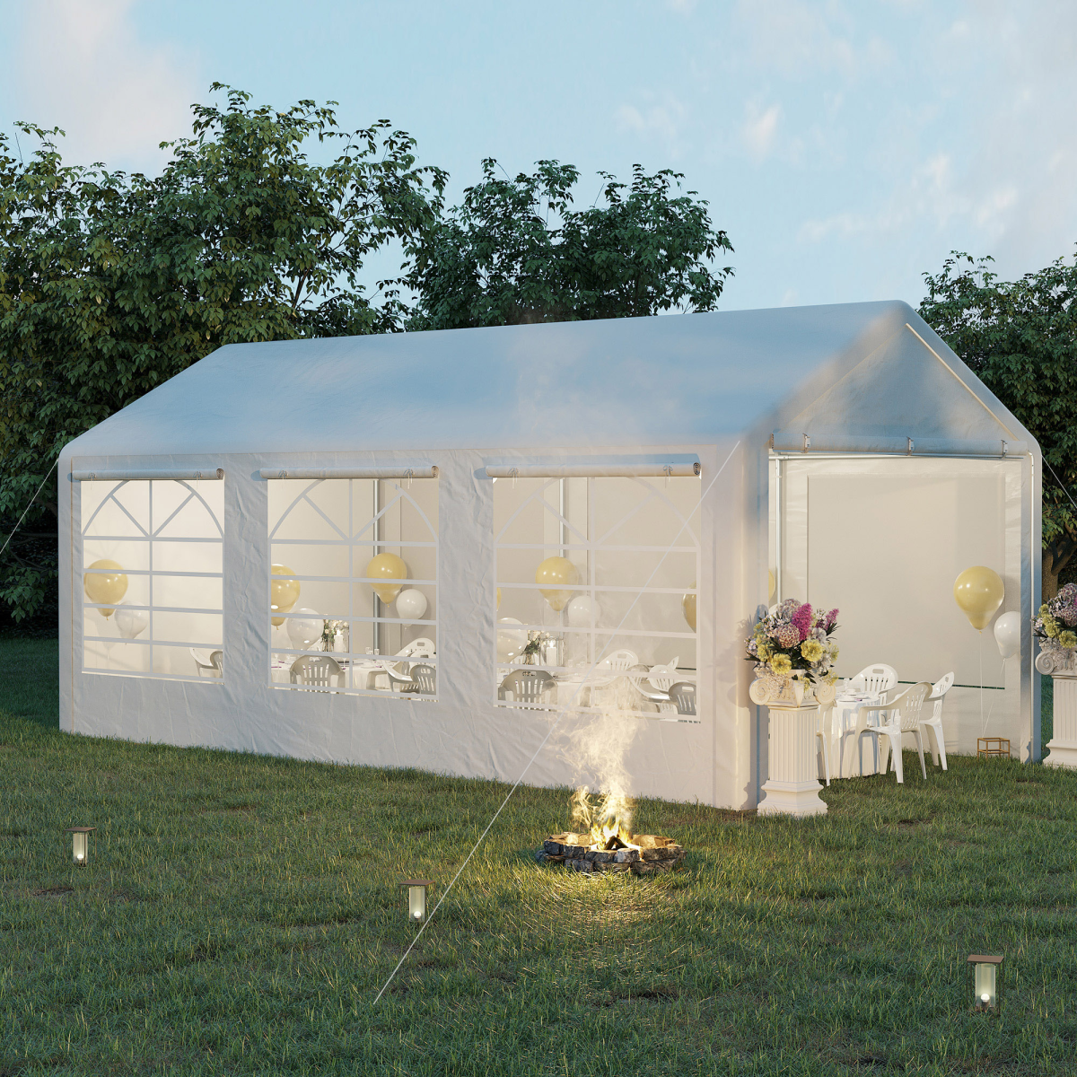 Outsunny 20 x 10 Car Tent with Water-Resistant Sidewalls & Zipped Doors – Outdoor Canopy Shelter, White
