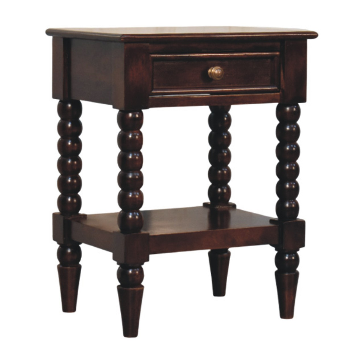 Artisan Furniture Solid Wood Vienna Nightstand with Drawer and Open Shelf – Winewood Oak Finish, Dark Brown