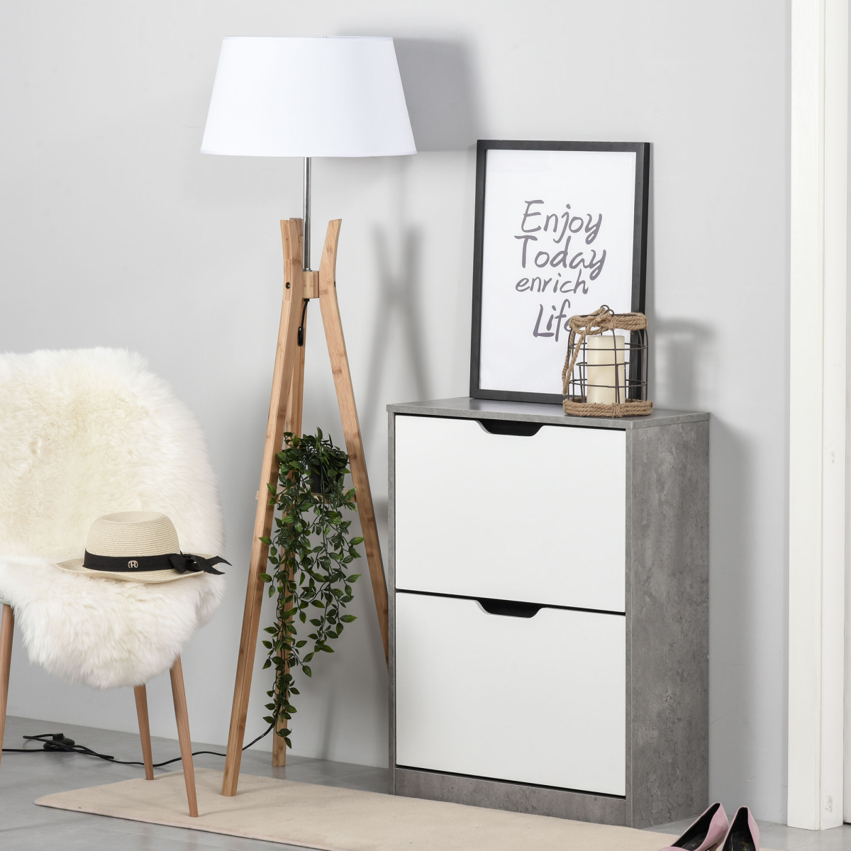 HOMCOM 2-Drawer Shoe Cabinet with Groove Handles – Slim Hallway Storage for 8 Pairs