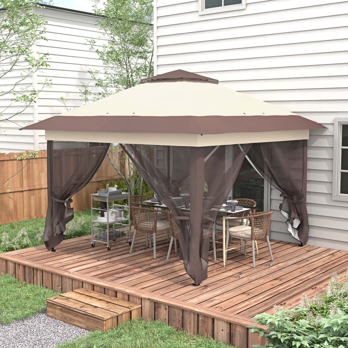 Outsunny Folding Canopy Tent with 3-Level Adjustable Height, Mesh Side Walls & Roller Bag – Portable Shelter