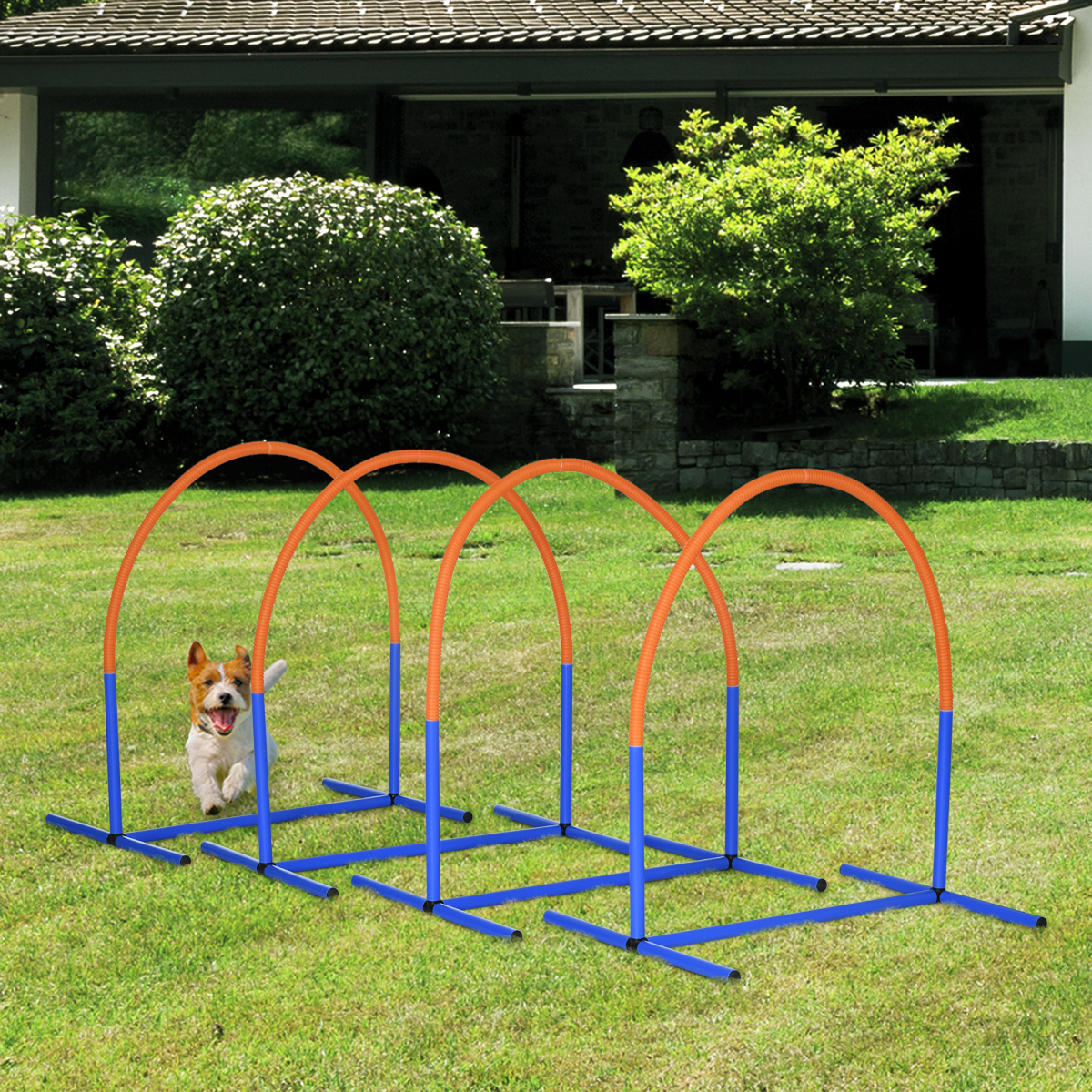 PawHut Dog Agility Training Set with 4 Bows, Ground Nails and Carry Bag – Blue and Orange