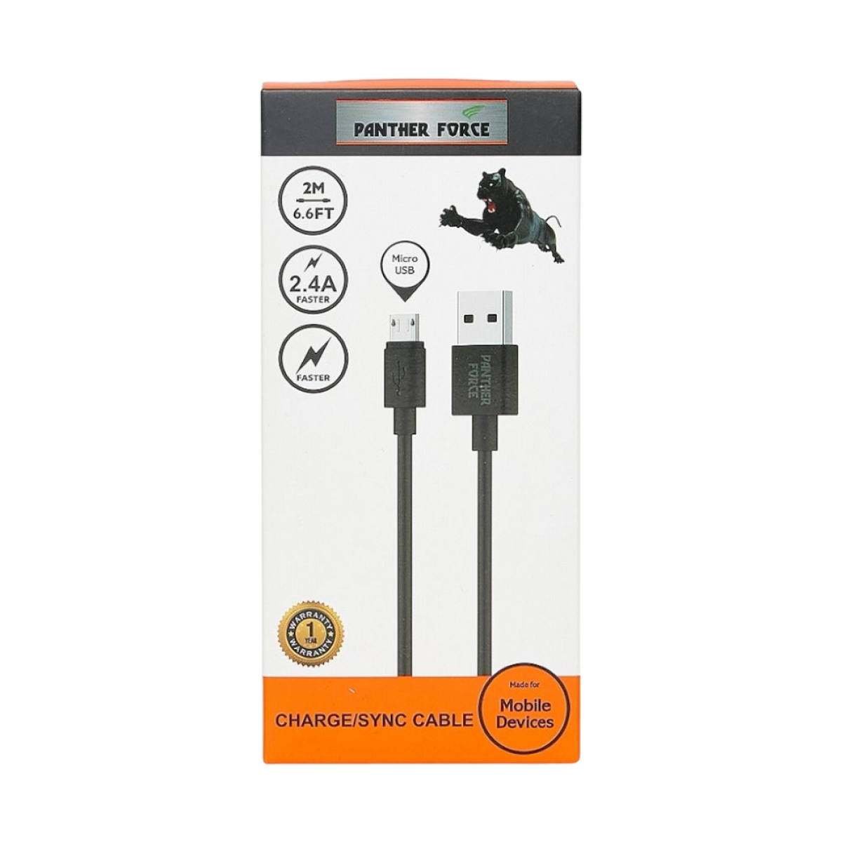 Panther Force 2M Micro USB Cable – Seamless Charging & Data Transfer for Home, Office or Travel