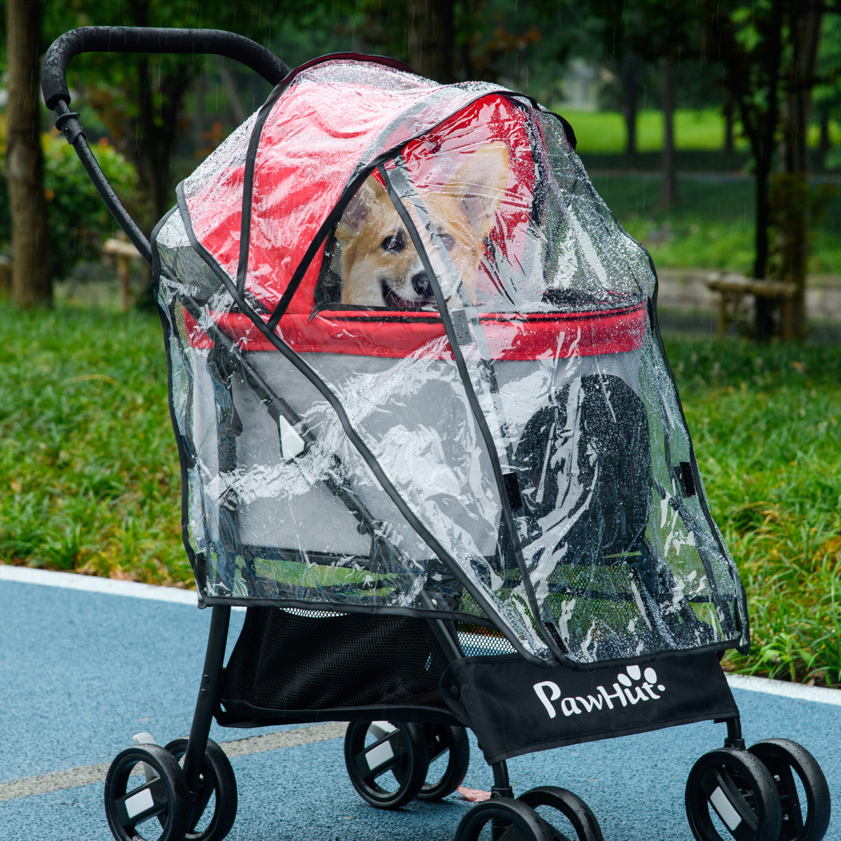 PawHut Pet Stroller Rain Cover with Front and Rear Entry – Dog Pram Weather Protection, Transparent