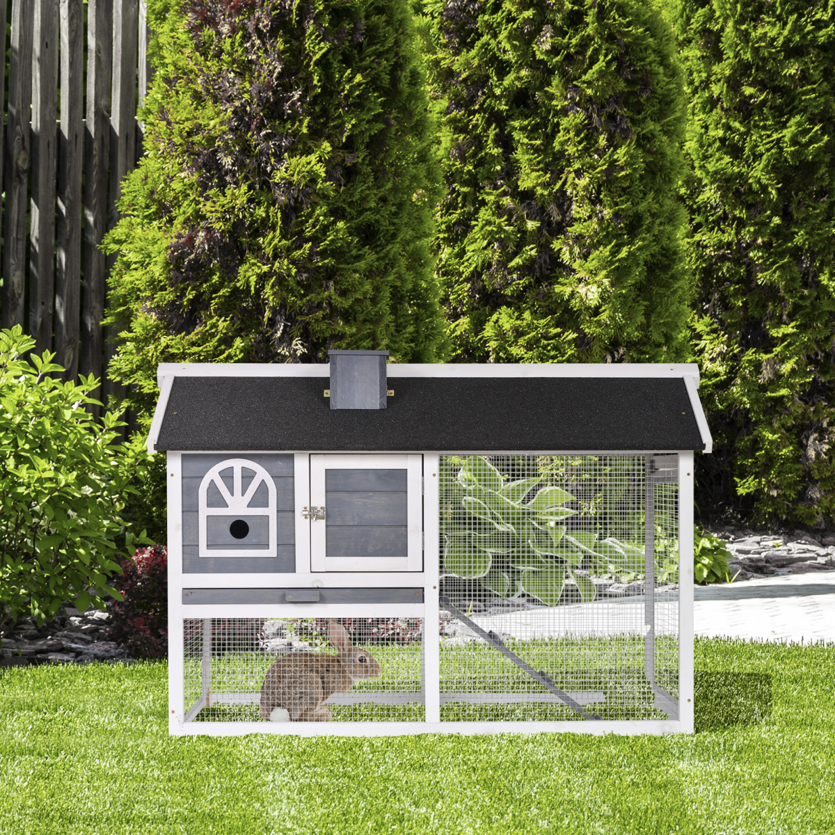 Pawhut Wooden Rabbit Hutch with Run, Ramp & Pull-Out Tray – Indoor & Outdoor Bunny Cage
