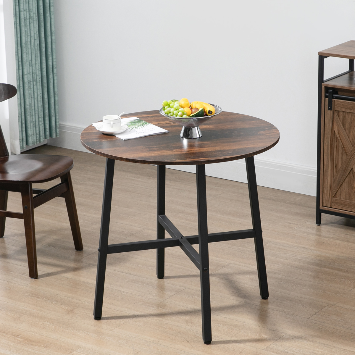 HOMCOM 80cm Round Kitchen Table for Small Spaces with Steel Legs and Non-Slip Feet – Dining Table