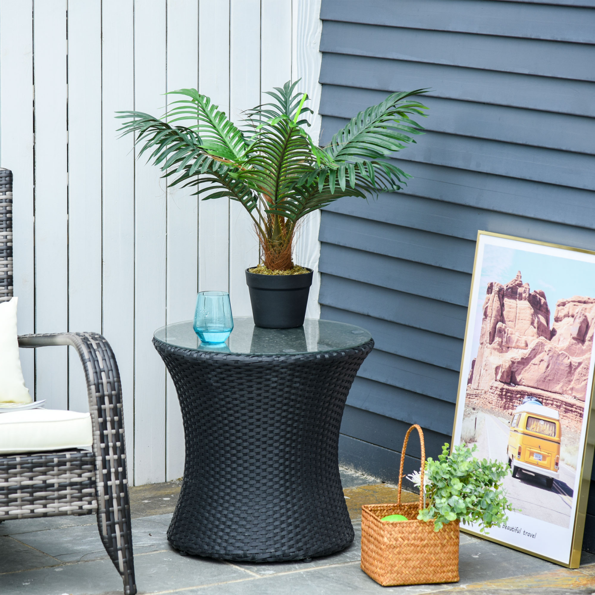 Outsunny 60cm Artificial Palm Tree with 8 Bendable Leaves and Pot – Low-Maintenance Fake Tropical Plant