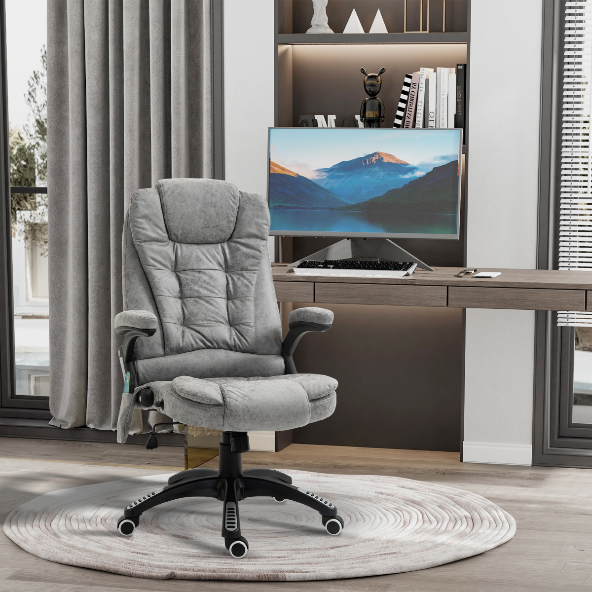 Executive Reclining Office Chair with Heated Massage & Headrest – Swivel Home Office Chair, Grey
