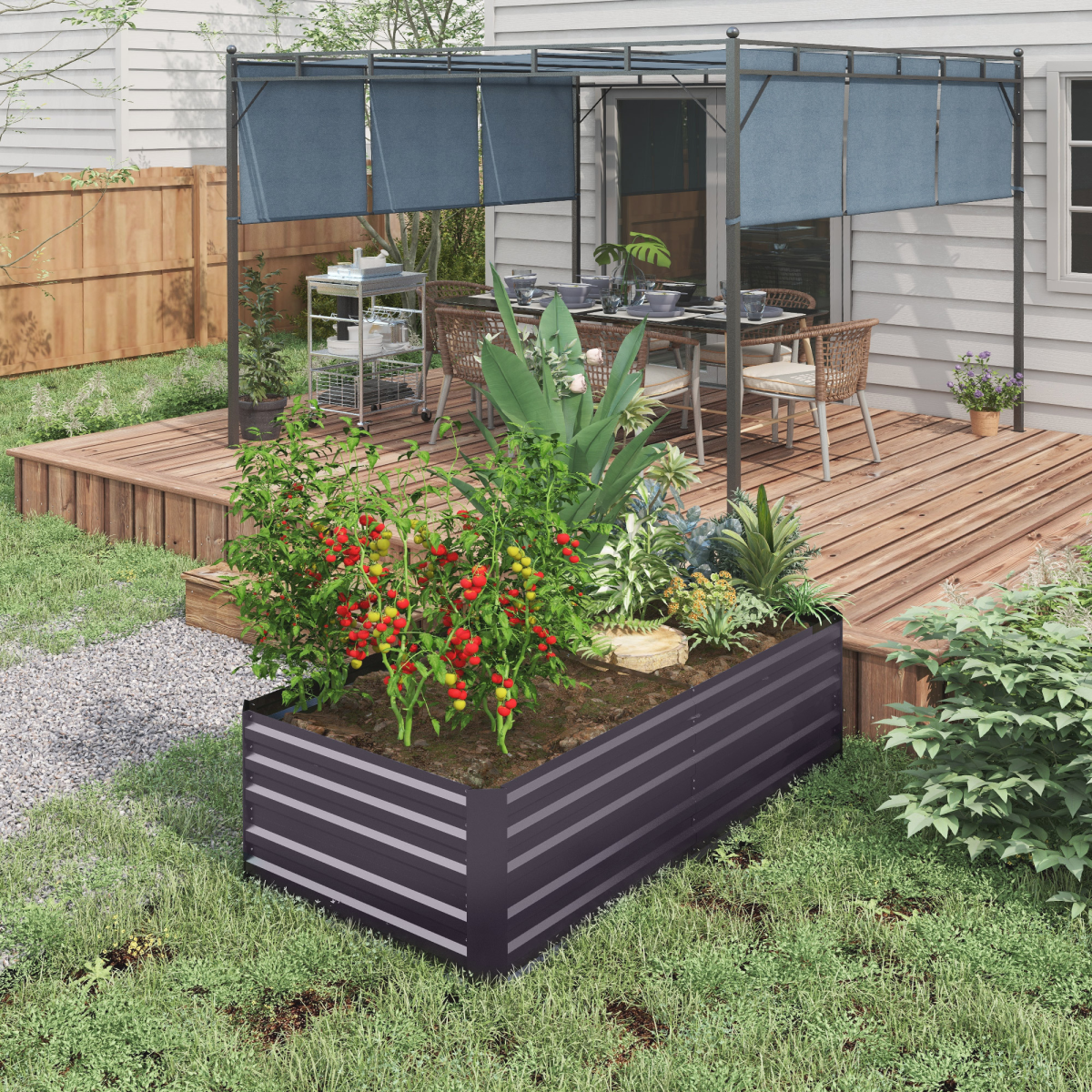 Outsunny Galvanised Steel Raised Garden Bed with Reinforced Rods – 180 x 90 cm Planter, Dark Grey
