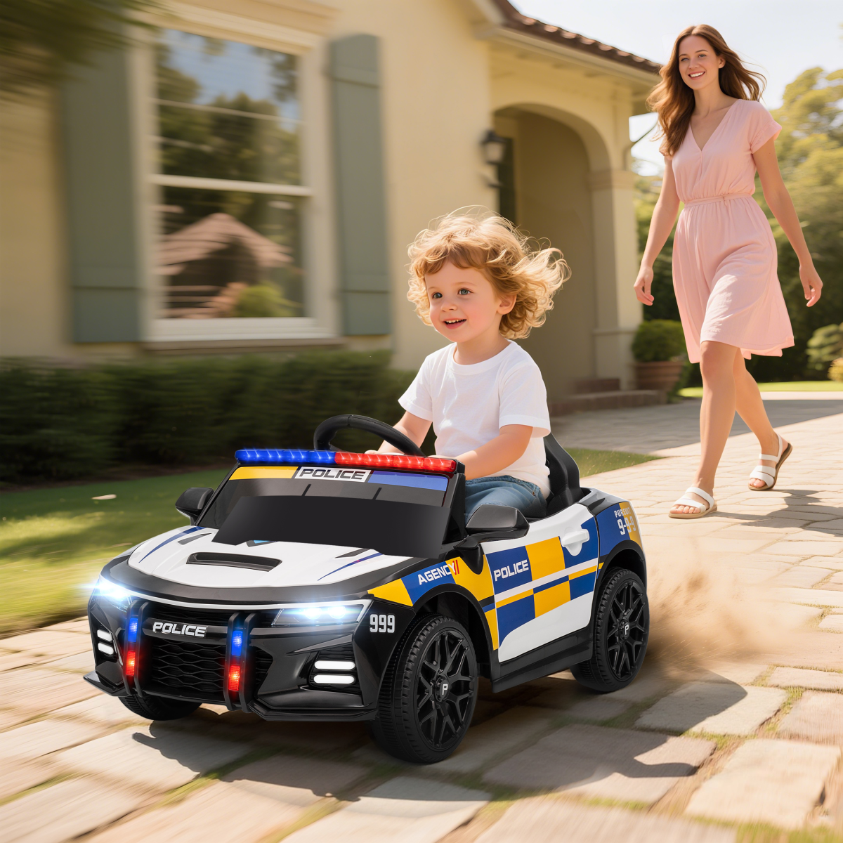 AIYAPLAY Kids Electric Ride-On Police Car with Remote Control, MP3 & Siren – 12V, Ages 3-5, Multicoloured