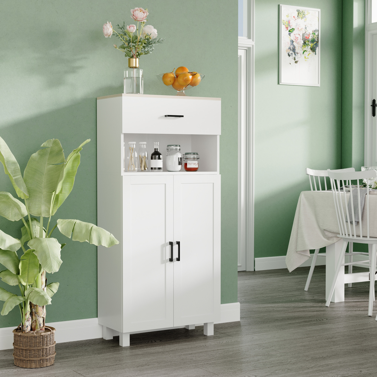 HOMCOM Kitchen Cupboard Storage Cabinet with Drawer, Open Appliance Space & Countertop – White