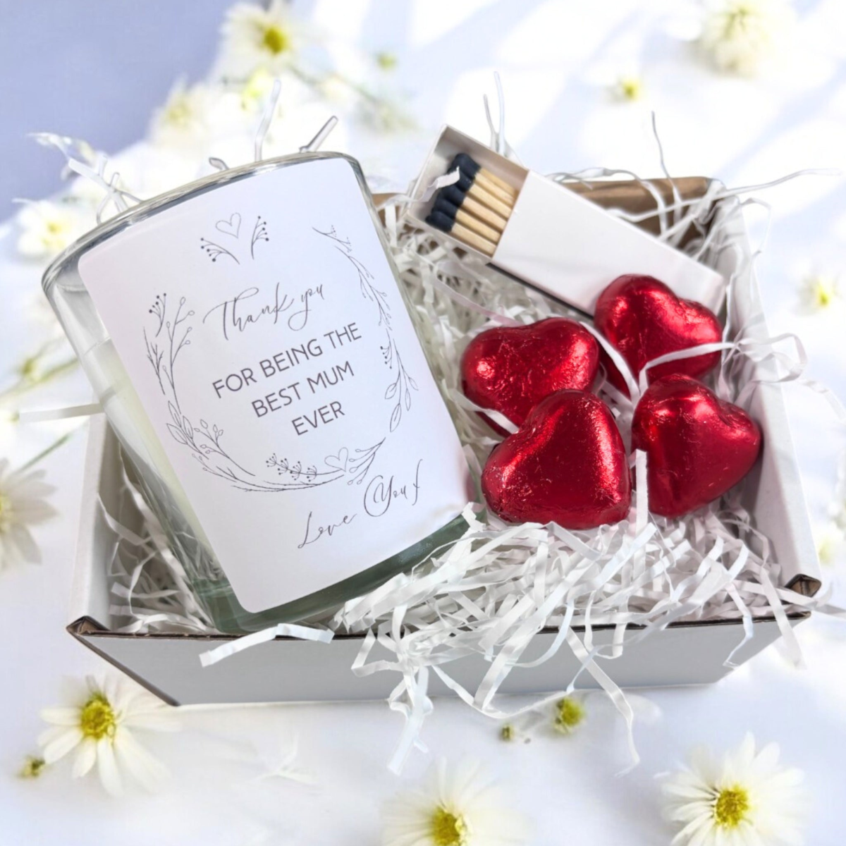 Aye Do Gifts Best Mum Ever Scented Candle Gift Set with Heart Chocolates & Matches – Birthday Gift