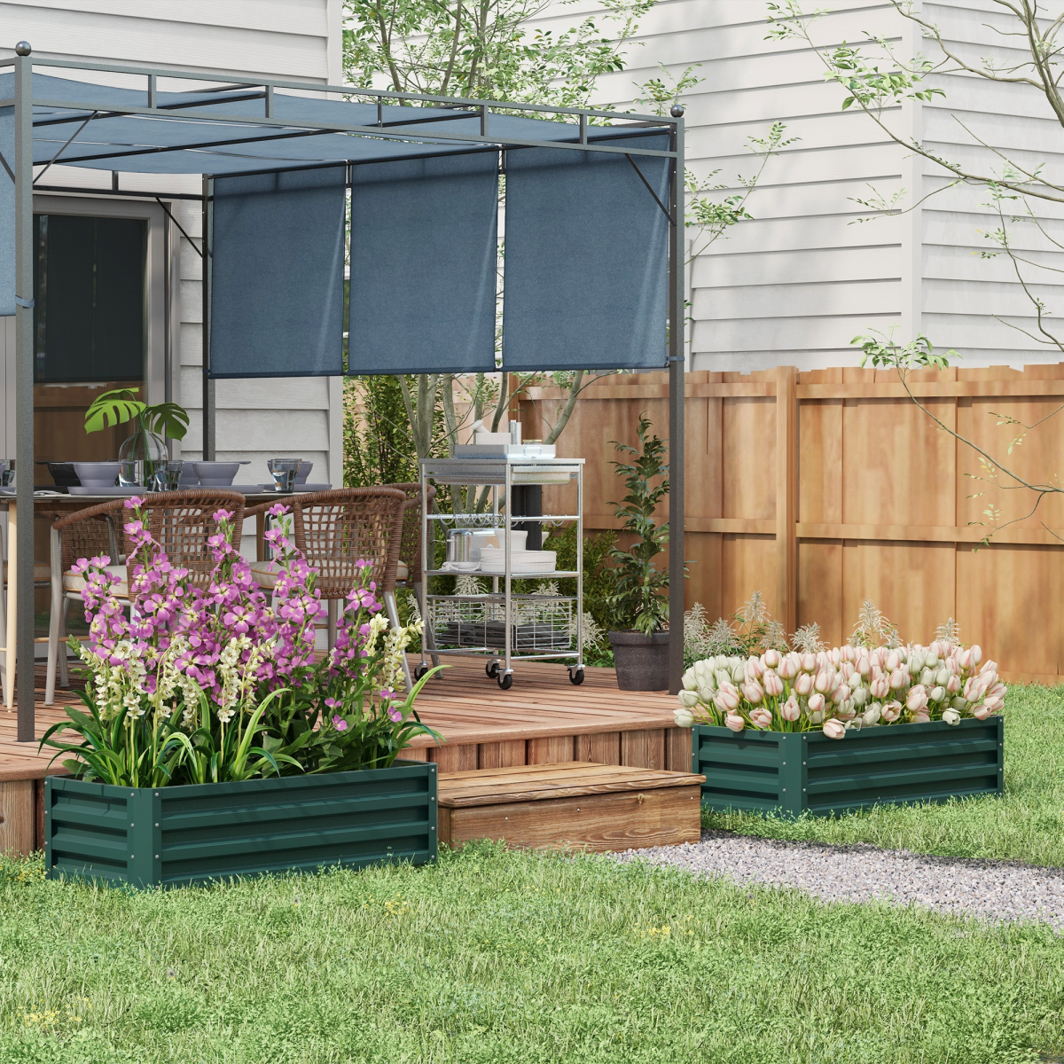 Outsunny Set of 2 Galvanised Steel Raised Garden Beds, Outdoor Planter Boxes – Open Bottom, Green
