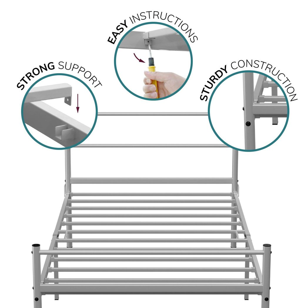 House of Home Extra Strong Silver Metal Single Bed Frame with Centre Support Legs