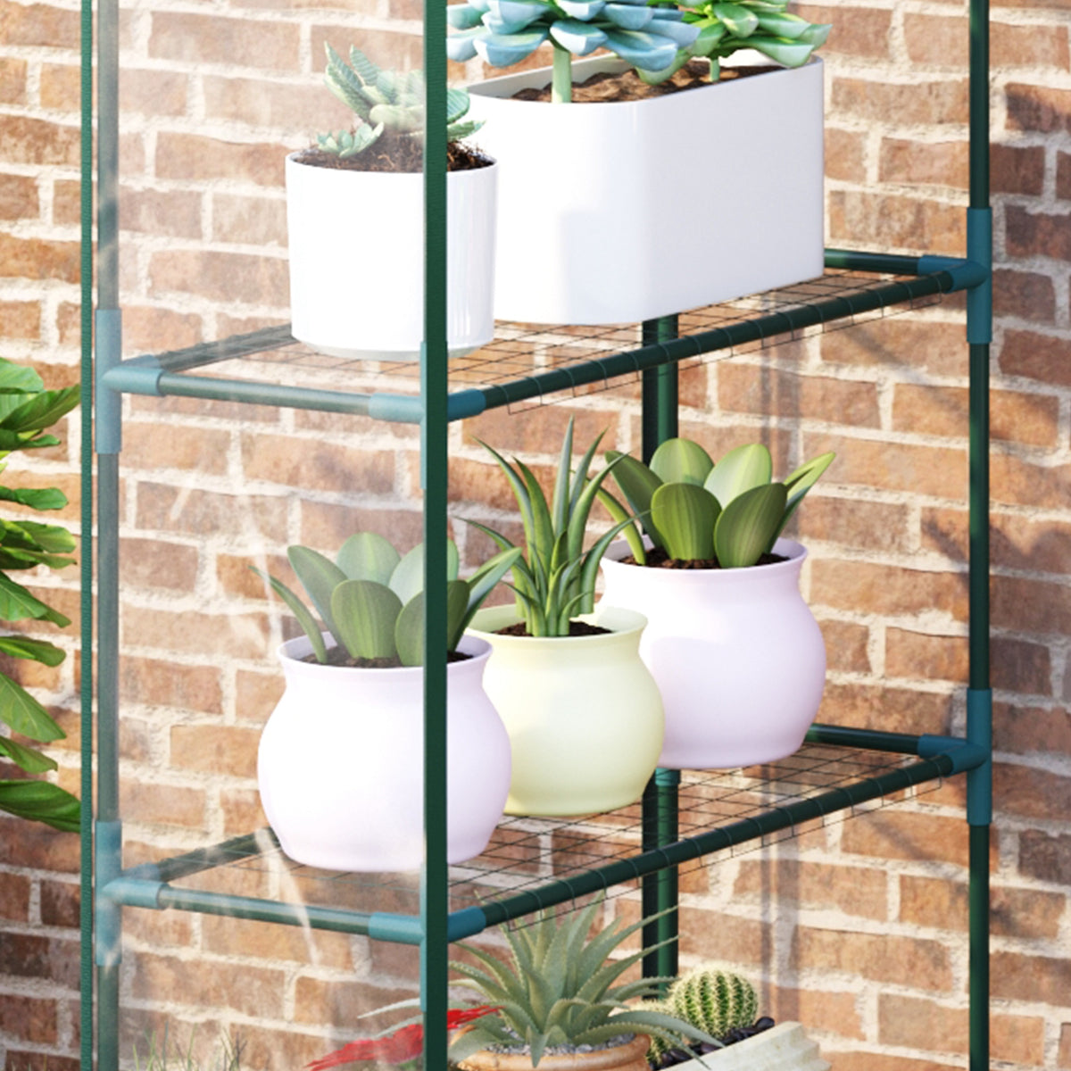 Outsunny 4 Tier Walk-In Portable Greenhouse with 8 Shelves, 143 x 73 x 195 cm – Steel Frame, Clear PVC Cover