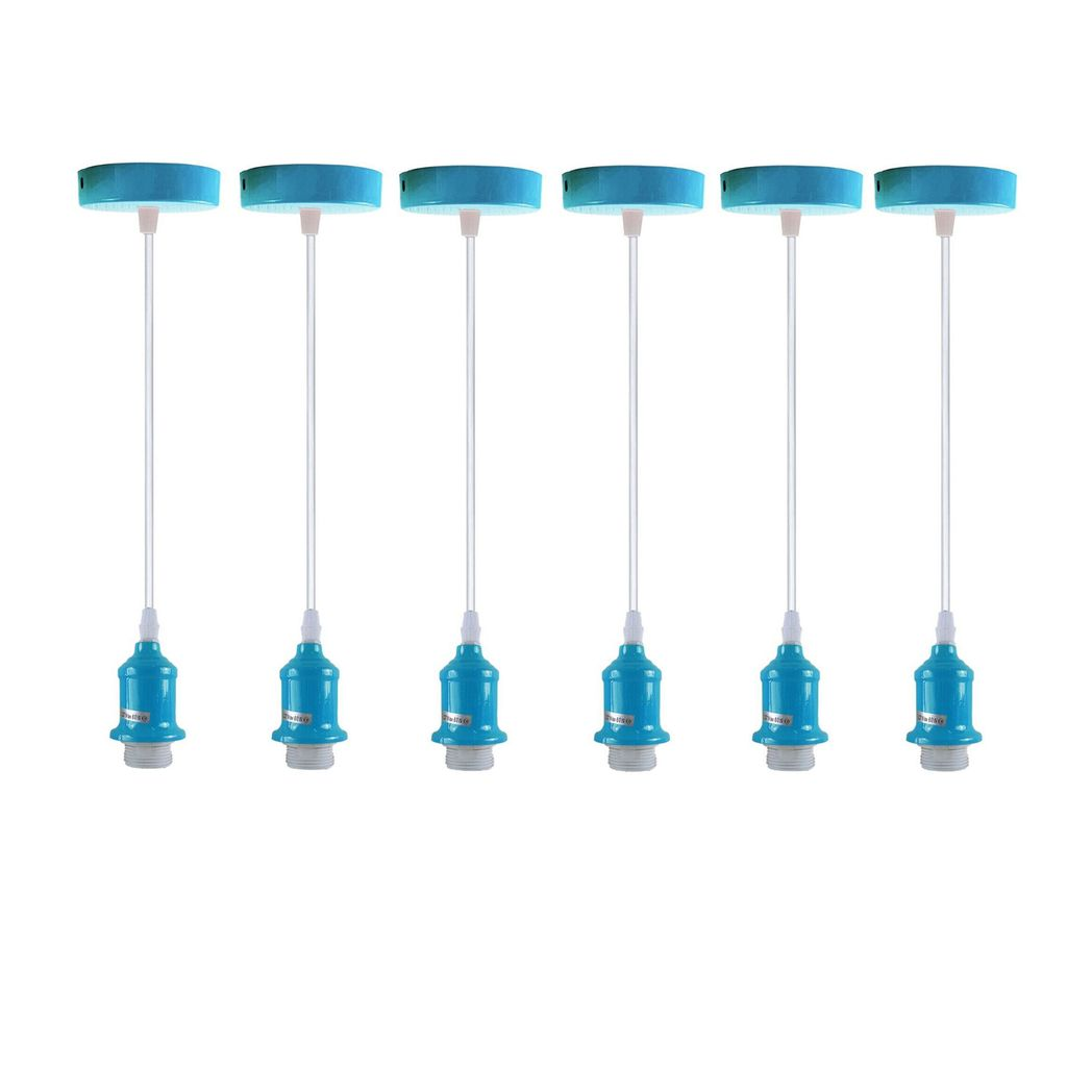LEDSONE 6 Pack Industrial Blue Pendant Light Fitting with E27 Lampshade Holder and 95cm Adjustable Cable