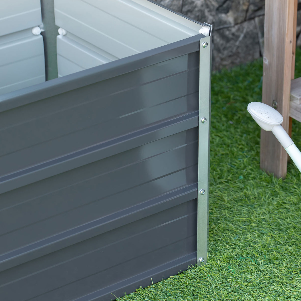 Outsunny Raised Garden Bed with Rustproof Metal Frame & Gloves – Elevated Planter Box, Grey