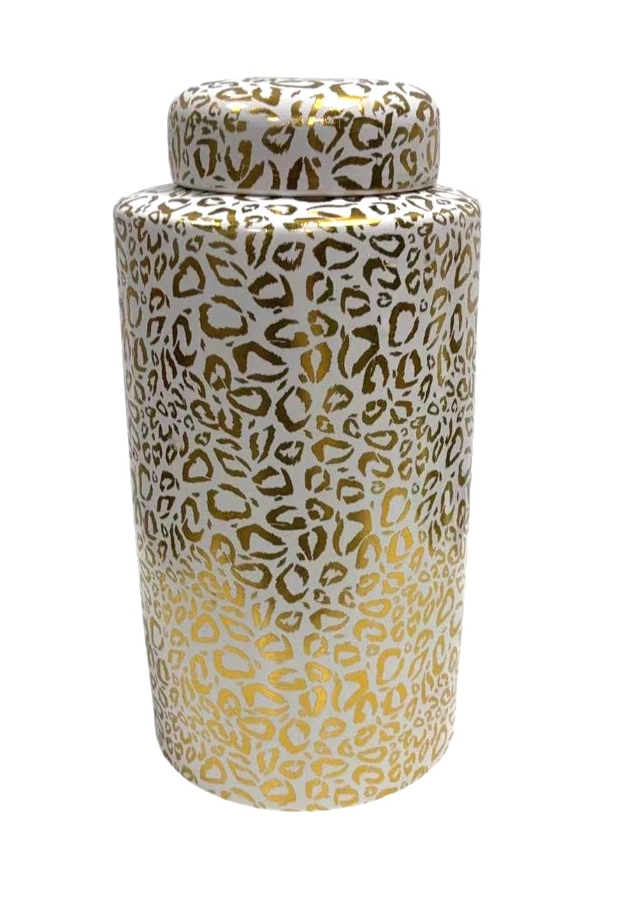 Ceramic Ginger Jar Vase with Leopard Design – Vintage-Inspired White Glazed Porcelain Decor