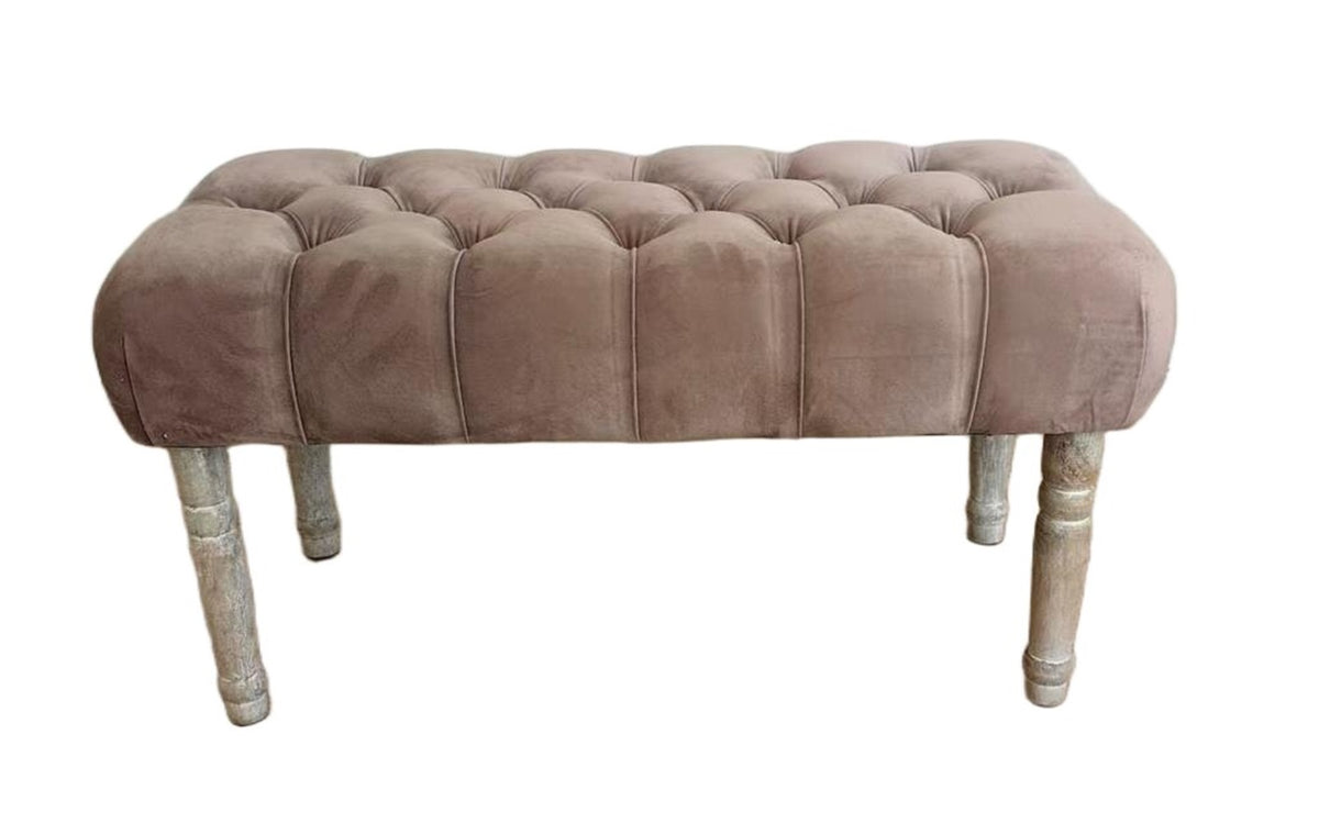 AcaciaHome Modern Cream Window Seat Bench – 80cm Padded Fabric Bed End Footstool with Solid Wood Legs