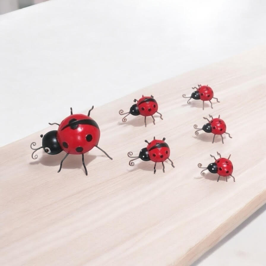 AcaciaHome Metal Ladybird Garden Wall Art – Set of 6, Weatherproof