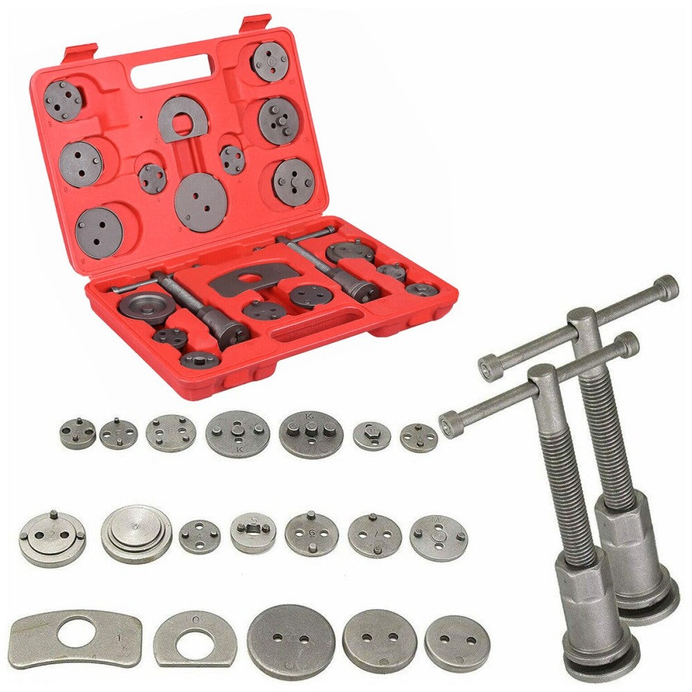 23-Piece Universal Brake Caliper Piston Rewind Tool Kit with Adapters and Hard Case – Disc Brake Wind Back Set
