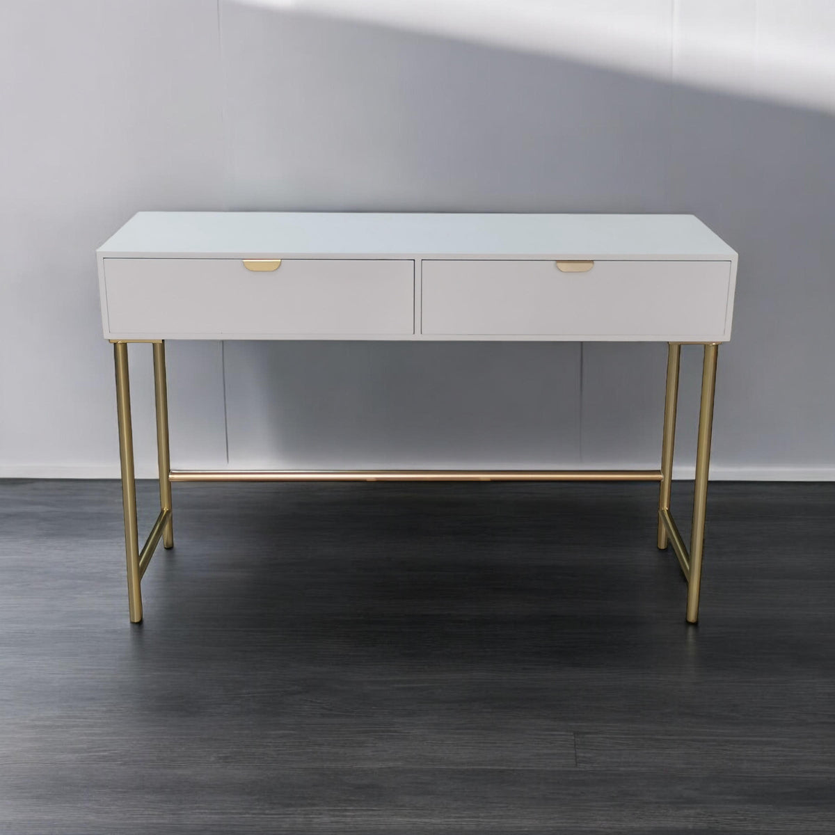 Modern 120cm Wooden 2-Drawer Side Table with Spacious Tabletop – Living Room & Hallway Storage, White