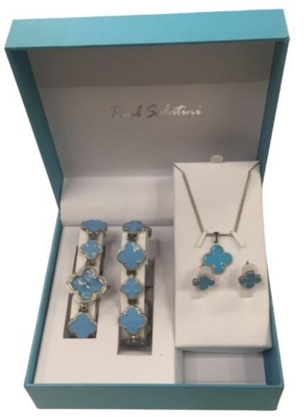 Paul Salatini Ladies Bling Watch Gift Set – Blue Dial, Silver Bracelet