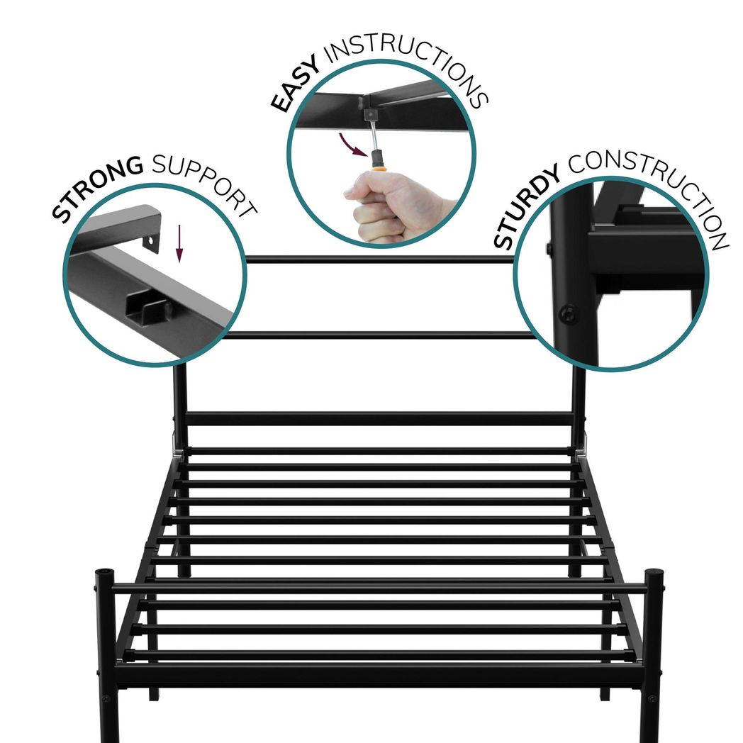 Extra Strong Single Metal Bed Frame with Heavy-Gauge Steel Construction – Kids and Guest Rooms, Black
