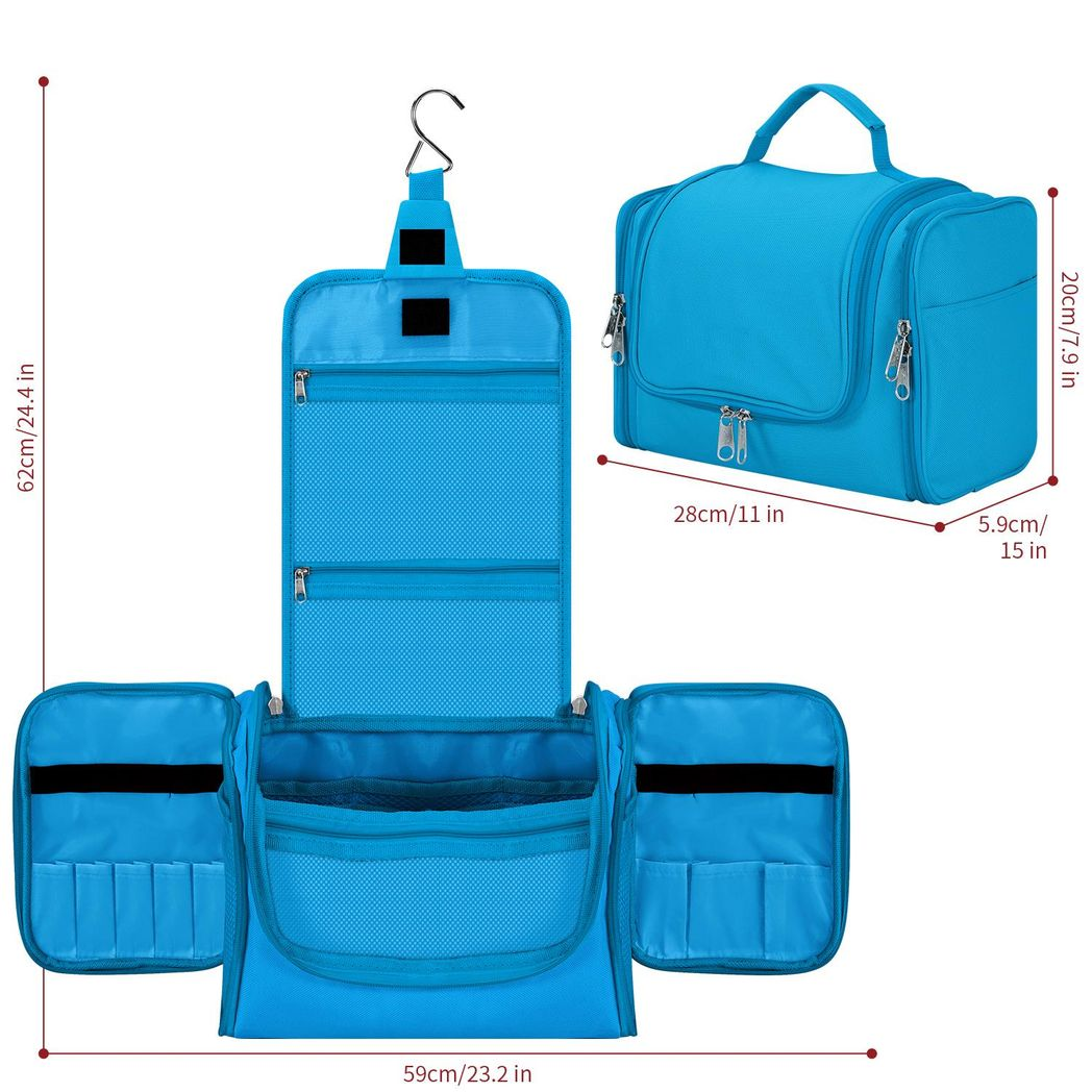Vinsani Hanging Toiletry Bag with Mesh Pockets and Elastic Loops – Travel Wash Bag, Blue