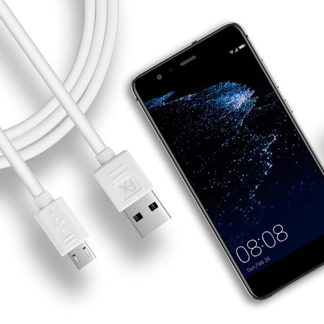 FX Powabud USB Data Cable for Micro USB Devices – Fast Sync & Charge, White