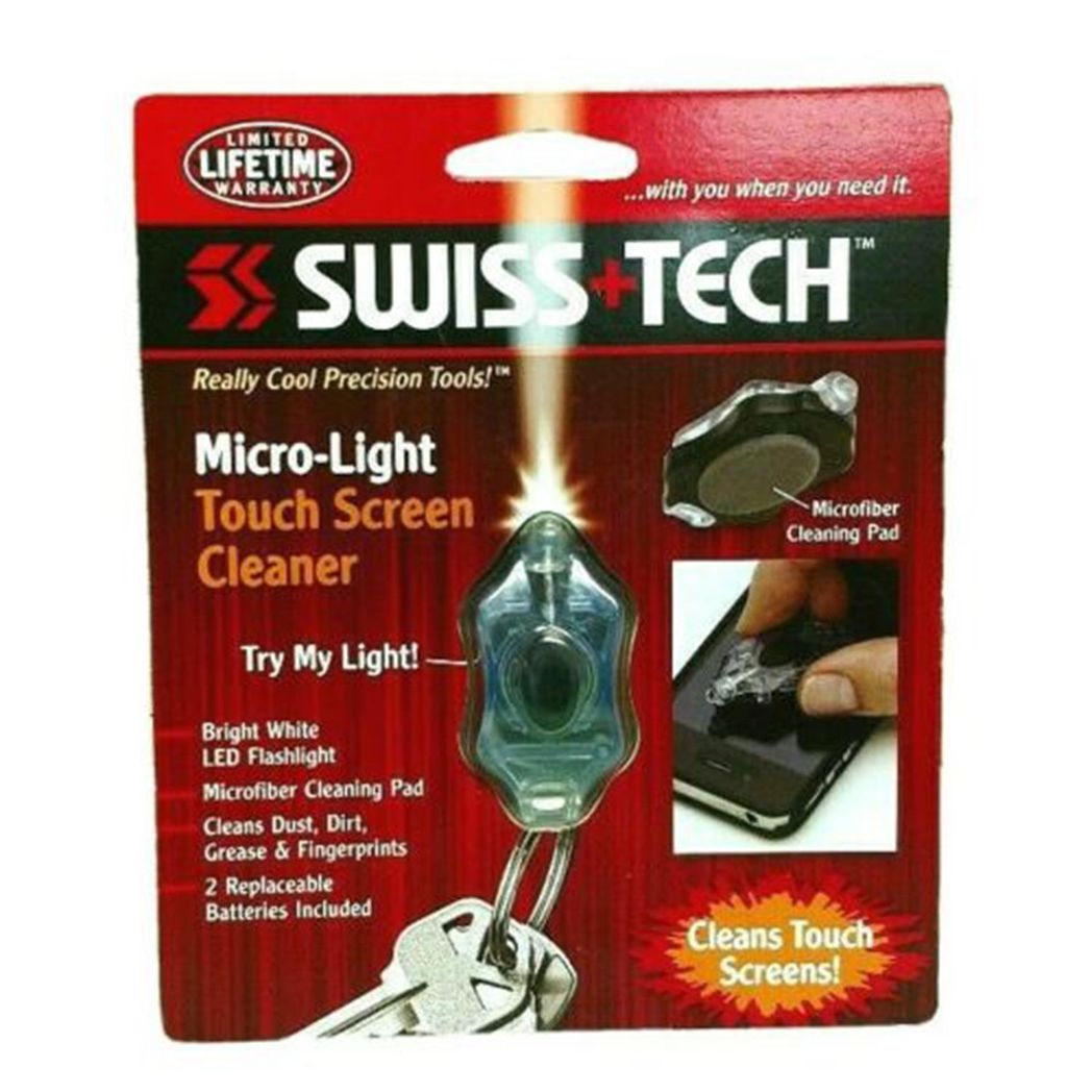 Swiss Tech Micro-Light Touch Screen Cleaner with LED Flashlight and Microfibre Pad – Keychain Size