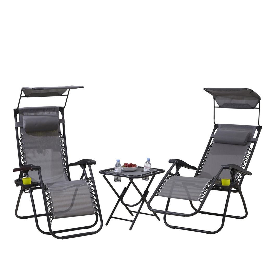 Neo Zero Gravity Chairs and Side Table Set – Folding, Reclining, Grey