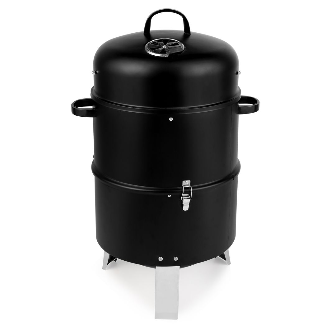 Vertical Steel Charcoal Smoker – Heavy-Duty Double-Layer Round BBQ Grill for Outdoor Cooking, Black