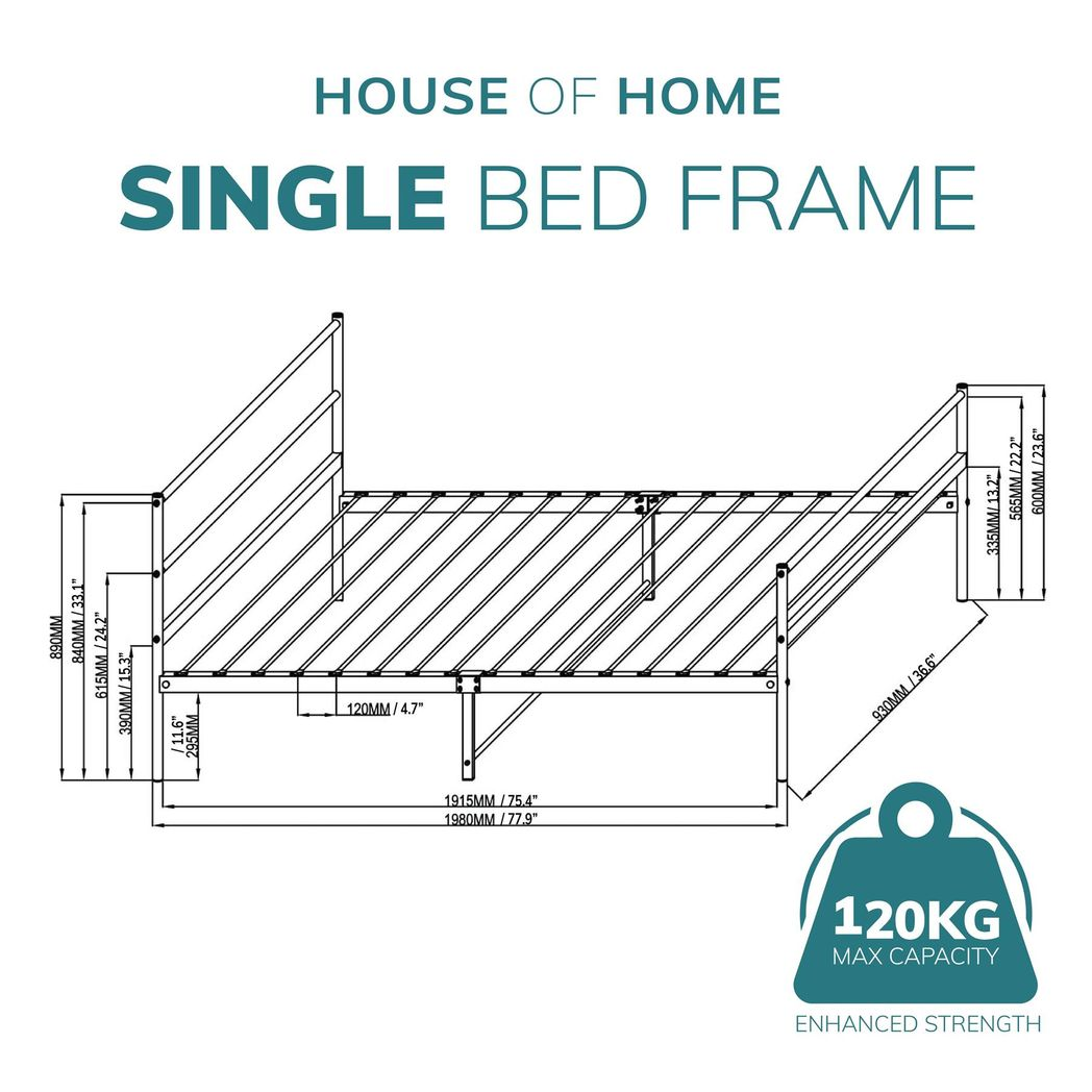 Extra Strong Single Metal Bed Frame with Heavy-Gauge Steel Construction – Kids and Guest Rooms, Black