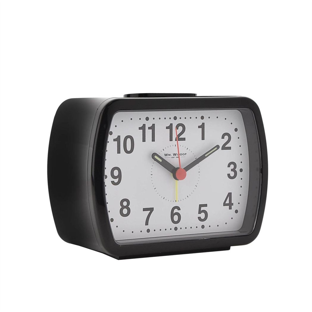William Widdop Oblong Quartz Alarm Clock with Bell Alarm – Bedside Clock, Black