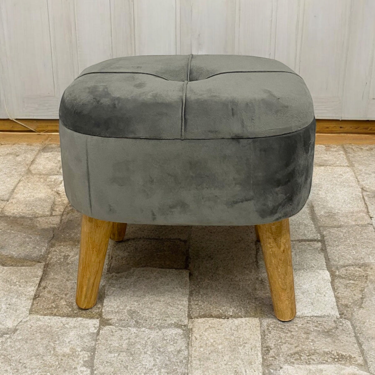 AcaciaHome Round Velvet Ottoman Footstool with Lift-Up Storage – Traditional Pattern for Living Room or Office, Grey
