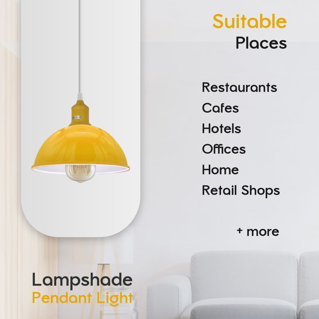 Yellow Dome Metal Pendant Shades, 21cm – 2 Pack